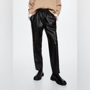 MANGO Leather-Effect Elastic Waist Trousers Pants Size S‎